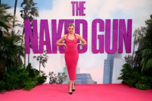 Becca Dudley’s Timeless Style Shines Through at The Naked Gun Reboot Premiere