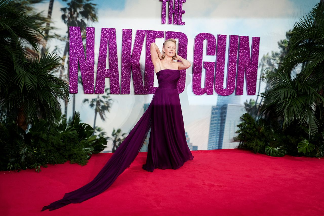 Pamela Anderson Swaps Kitsch for Class at Naked Gun Premiere