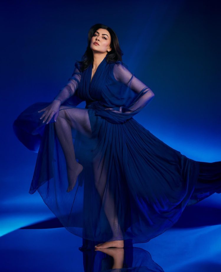 Sushmita Sen glides into elegance in a billowing blue maxi dress