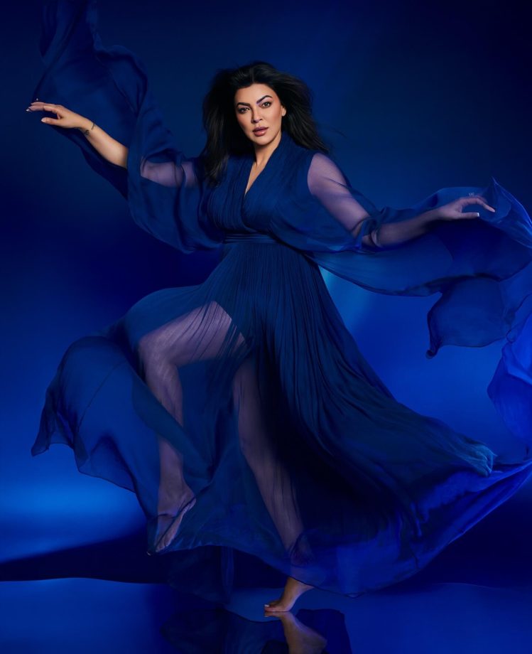 Sushmita Sen glides into elegance in a billowing blue maxi dress