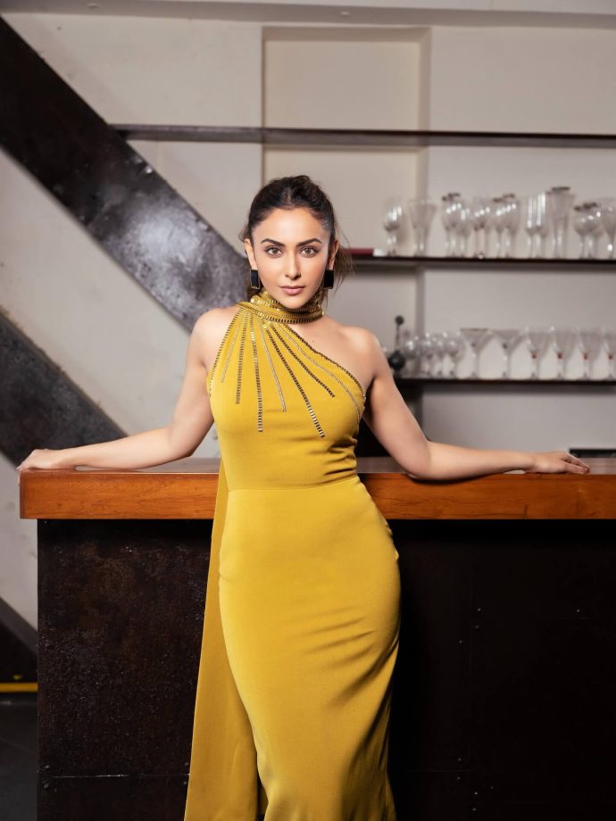 Rakul Preet Singh stuns in a mustard-yellow bodycon dress