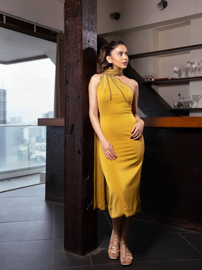 Rakul Preet Singh stuns in a mustard-yellow bodycon dress