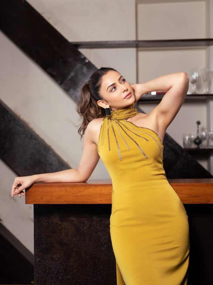Rakul Preet Singh stuns in a mustard-yellow bodycon dress