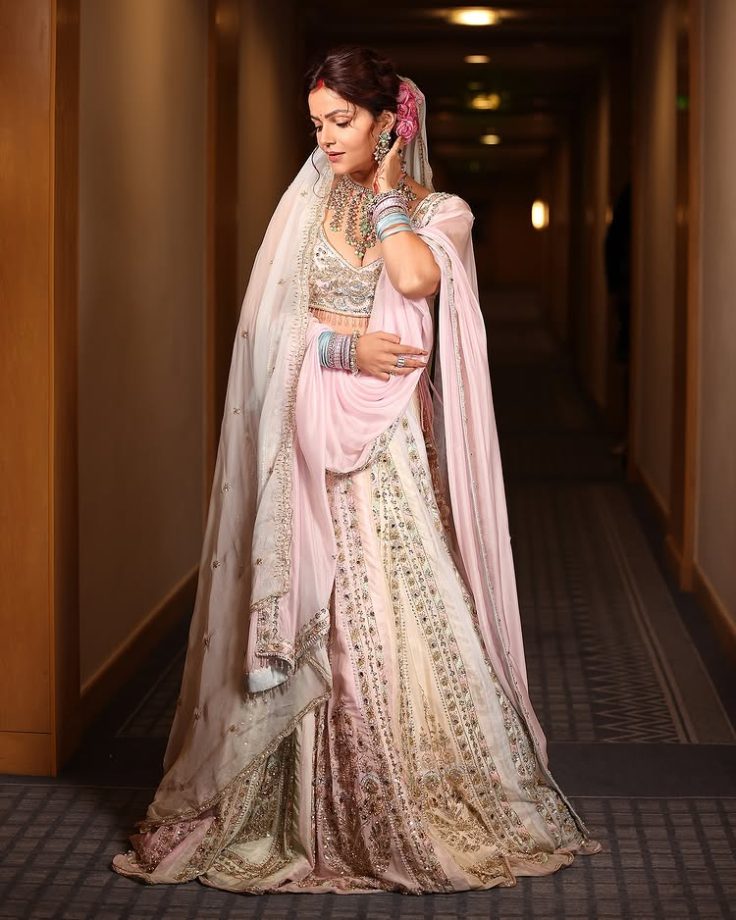Rubina Dilaik enchants in a pastel-hued lehenga