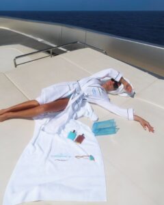 Victoria Beckham sunbathed onboard a yacht in Portofino