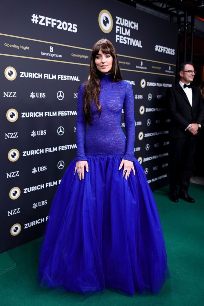 Dakota Johnson Orders Sapphire Tulle at the Zurich Film Festival