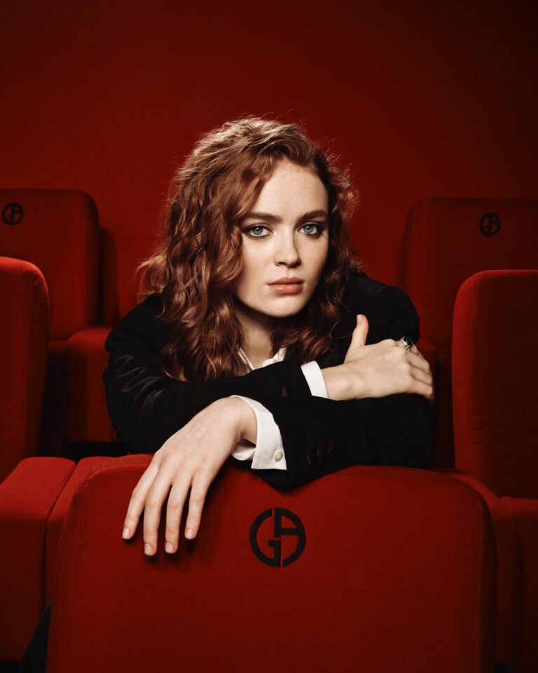 Sadie Sink's Leaned-Back Noir Ease Captures Armani Cinema