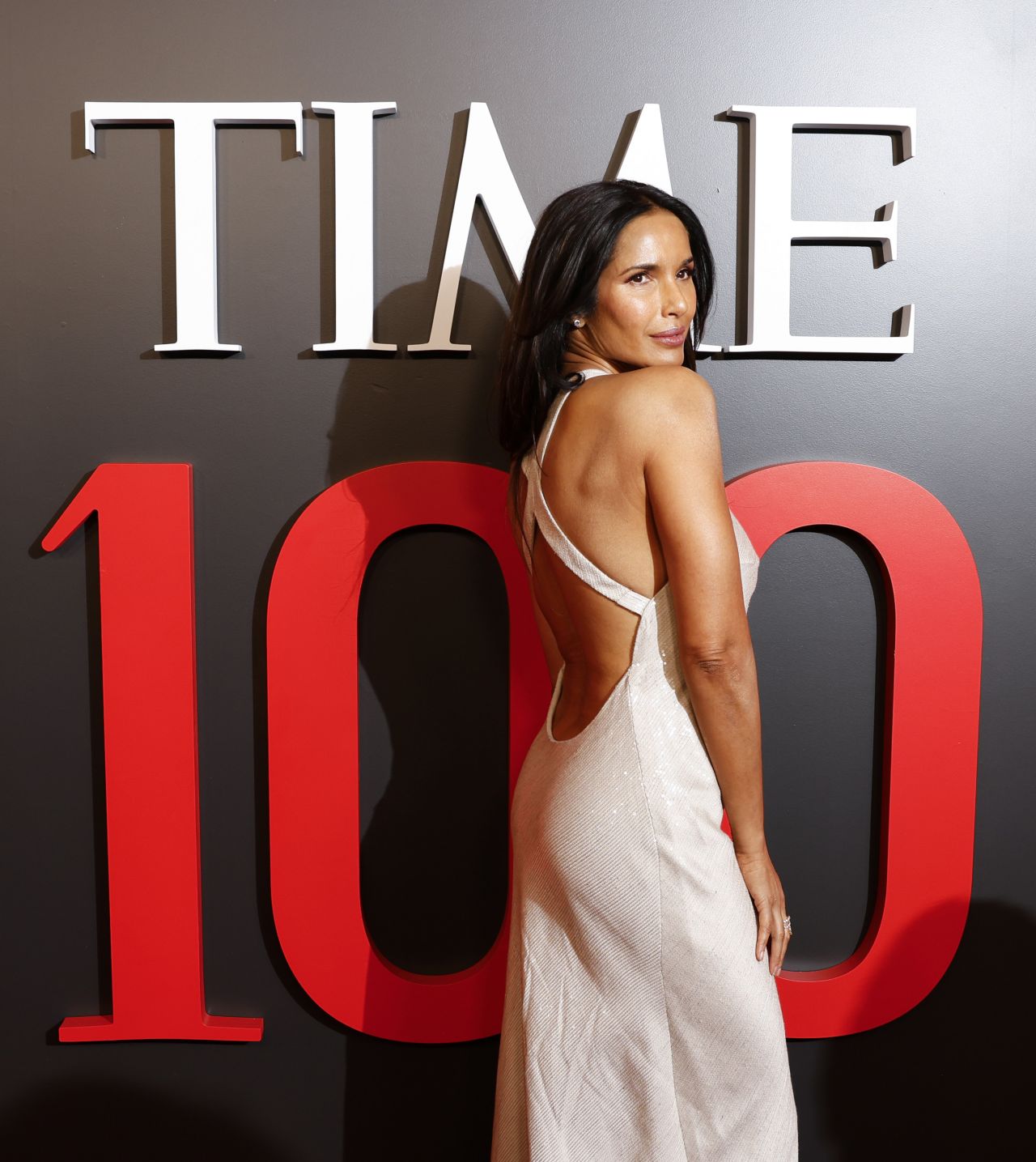 Padma Lakshmi attends TIME 100 Gala in satin silver