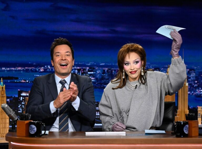 Doja Cat Combines Casual Knitwear With Crystal Tights on Fallon 2025