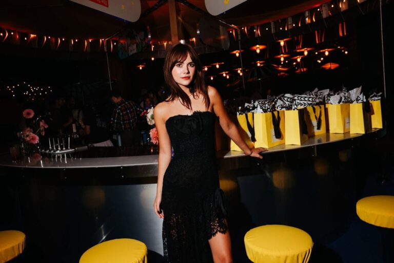 Emilia Jones Embodies Gothic Elegance in Asymmetric Black Lace Ensemble