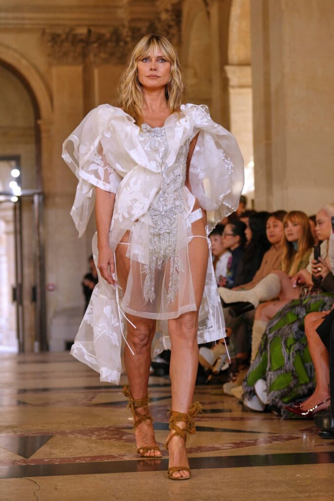 Heidi Klum Theatrical White Gown Paris Fashion Week 2025