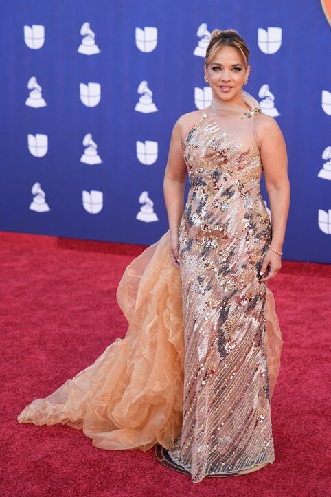 Adamari López dazzles in a spectacular gold dress at the Latin Grammys