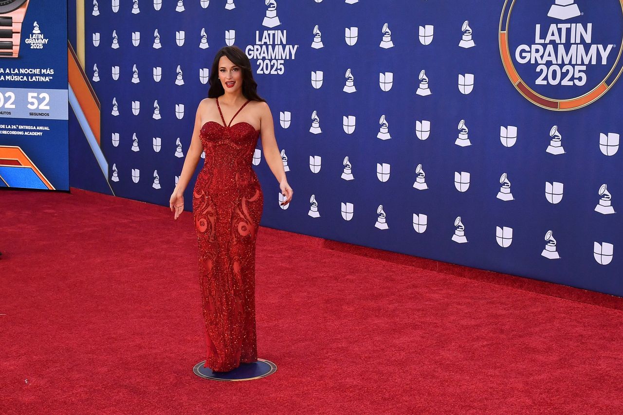 Kacey Musgraves in Red Sequined Gown at Latin Grammy Awards